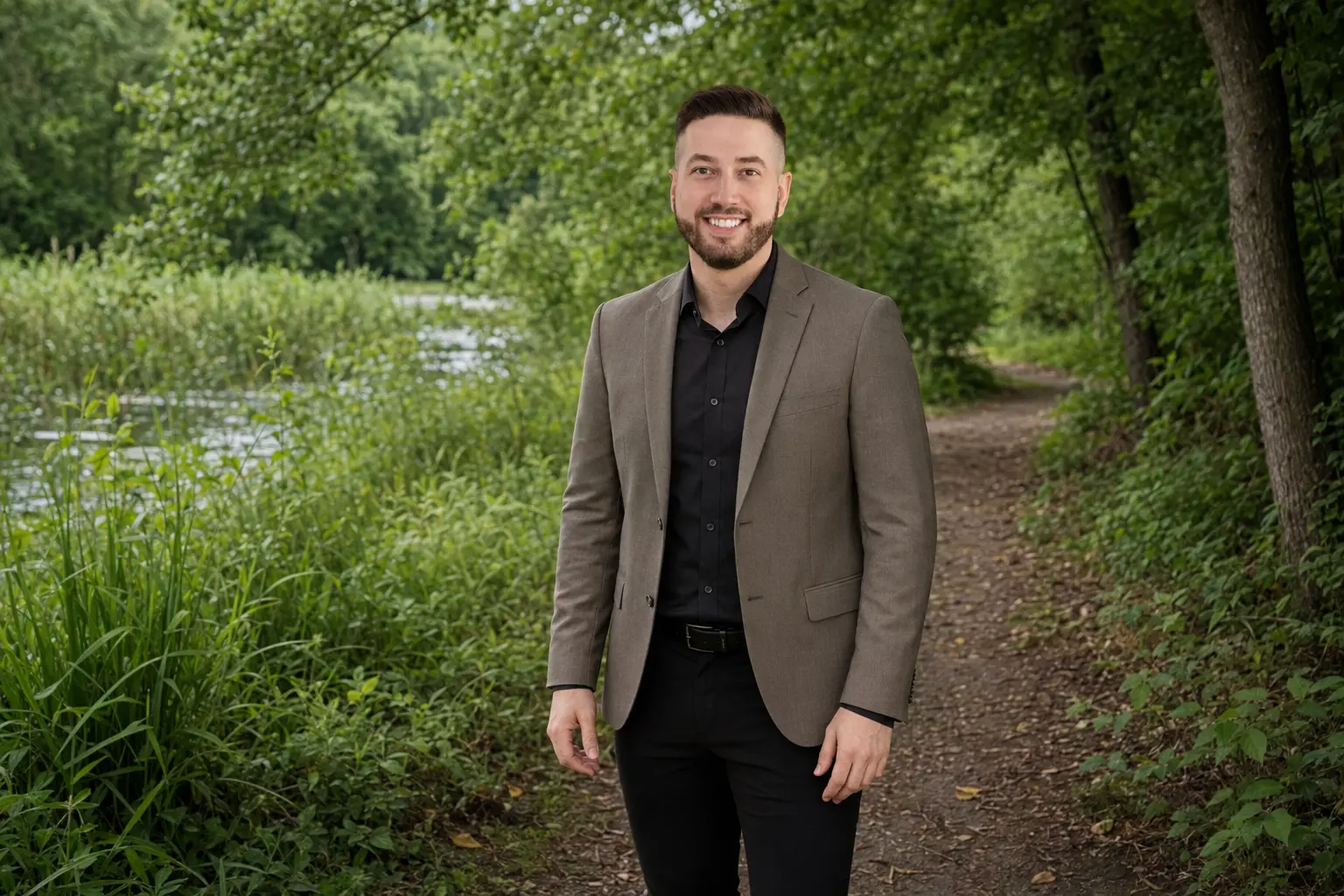 Alexis Marcoux près d’un sentier naturel et de la rivière Saint-Jacques dans le secteur J à Brossard