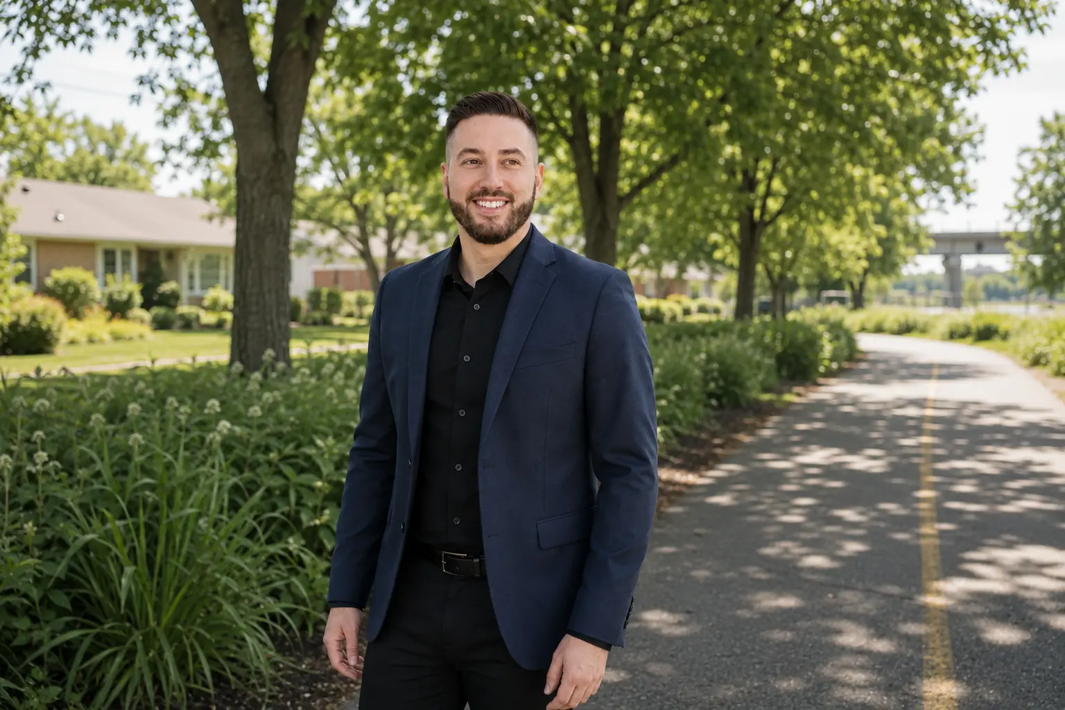 Alexis Marcoux près d’une piste multifonctionnelle et d’un quartier résidentiel du secteur T à Brossard