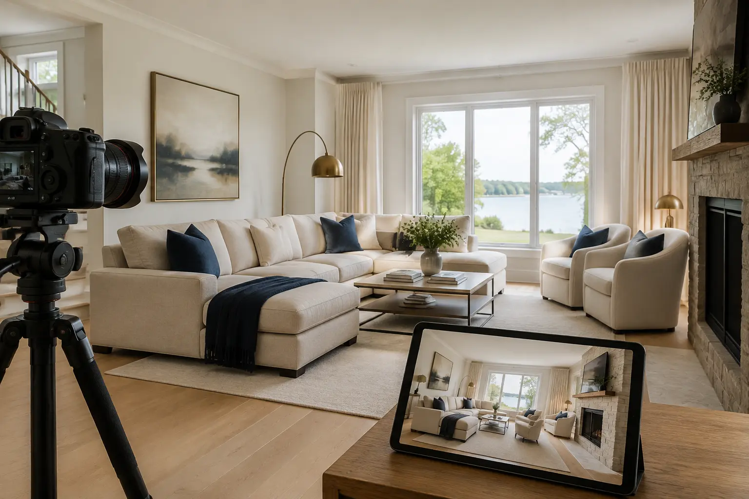 Vue illustrative d’un salon lumineux préparé pour une présentation immobilière