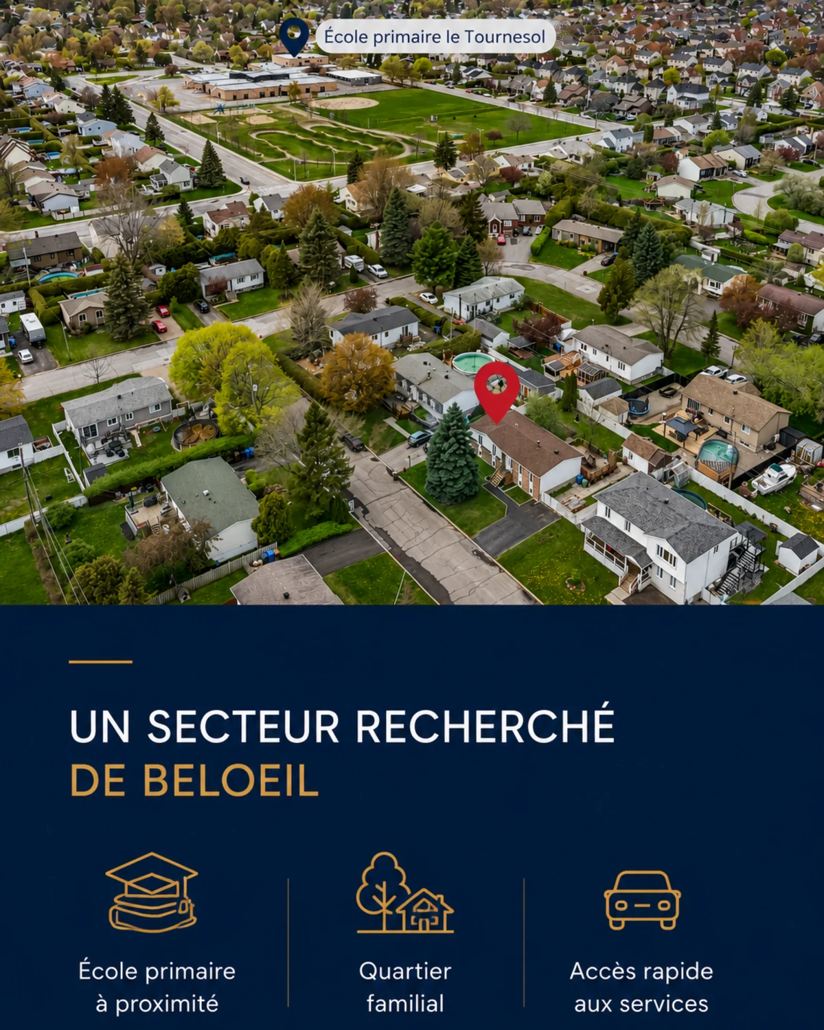 Vue aérienne de la propriété et de l’école Le Tournesol