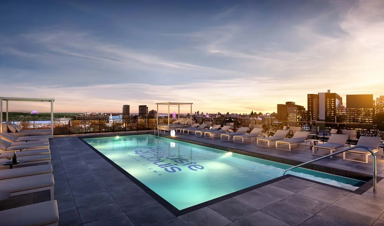 Rooftop pool rendering · Auguste · phase 1 · Devimco
