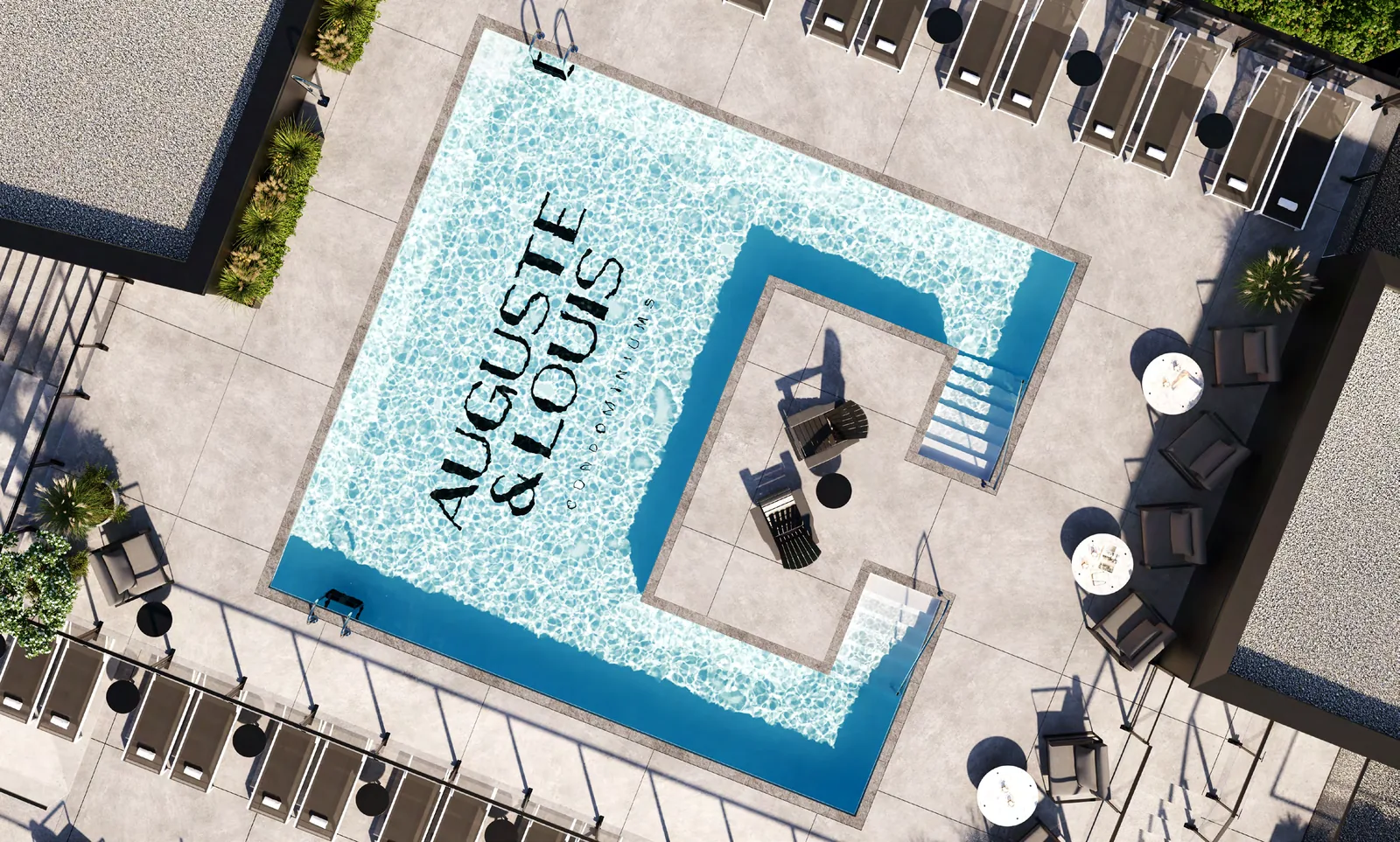Outdoor pool rendering · Louis Condominiums · Devimco