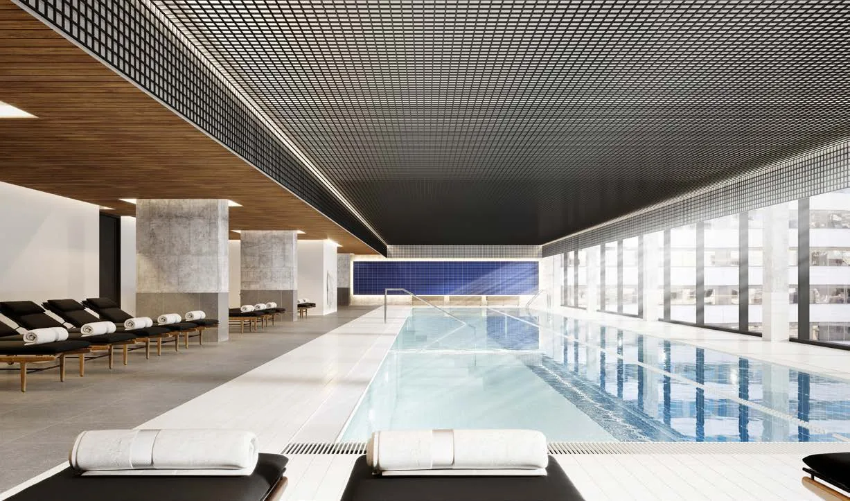 Perspective de la piscine intérieure · Maestria · phase 1 · Devimco