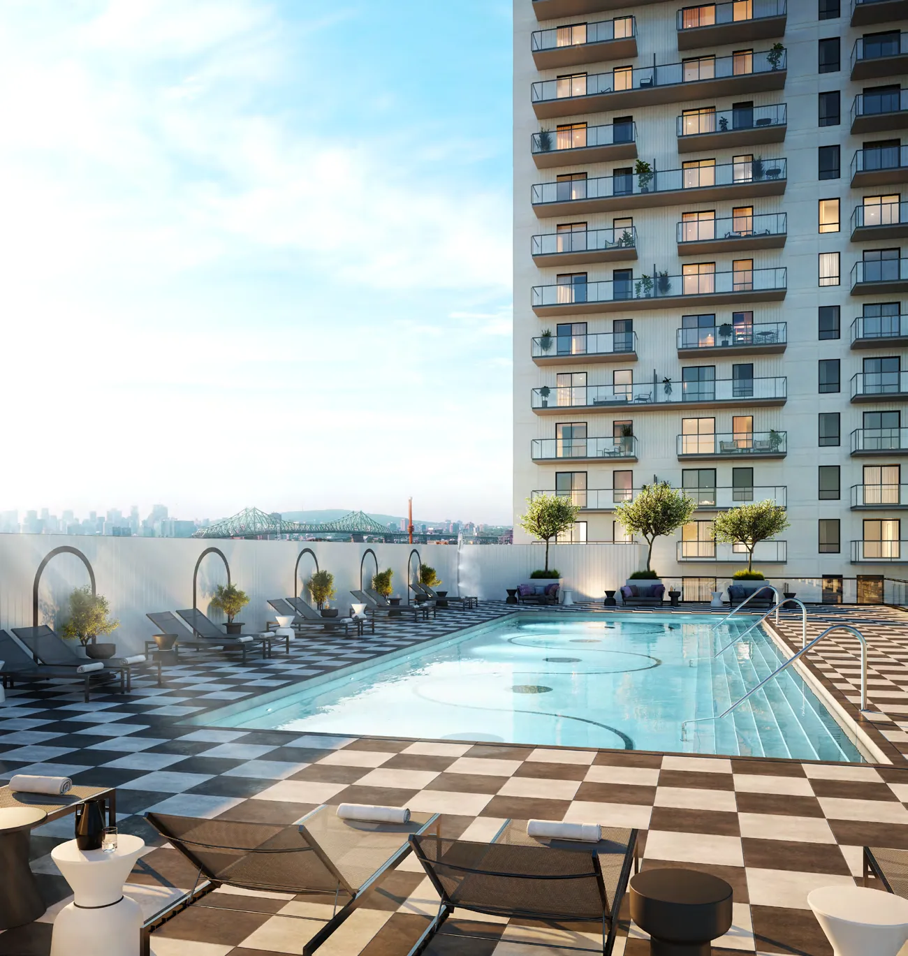 Outdoor pool rendering · Myral Condominiums · Devimco