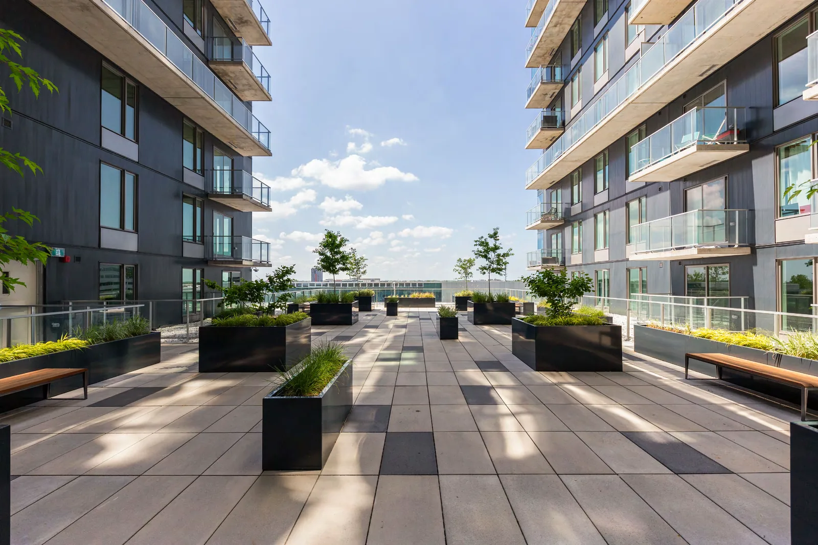 Perspective de la terrasse de la cour intérieure · Nobel Condominiums · Devimco