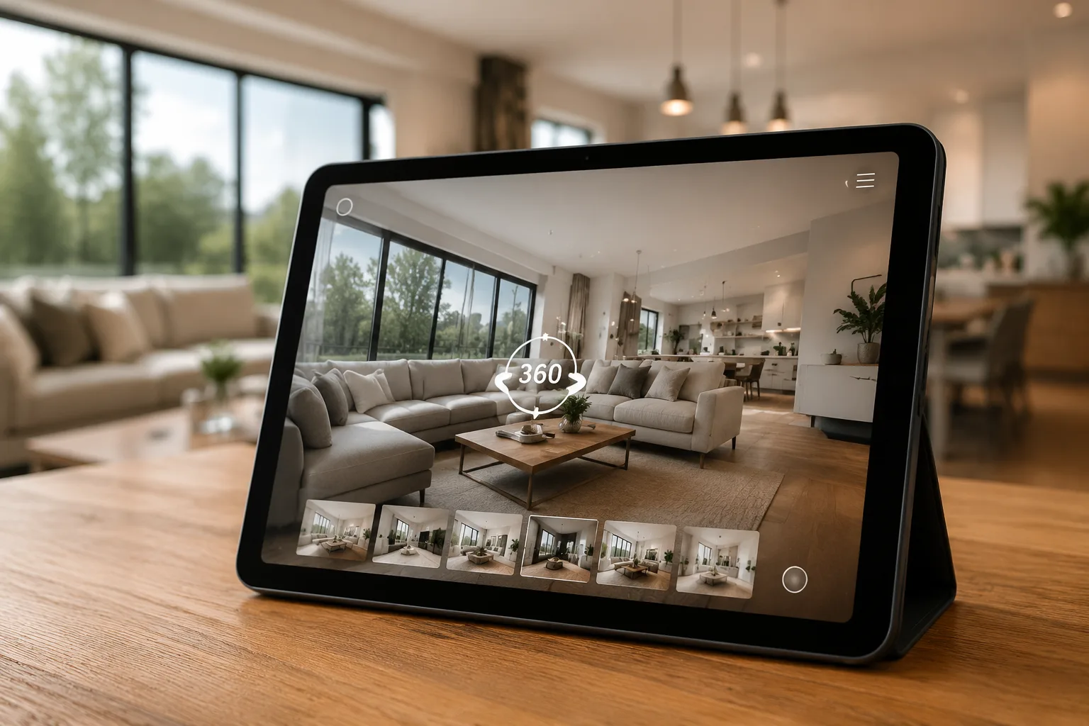 Visite virtuelle 3D d’une propriété présentée sur une tablette